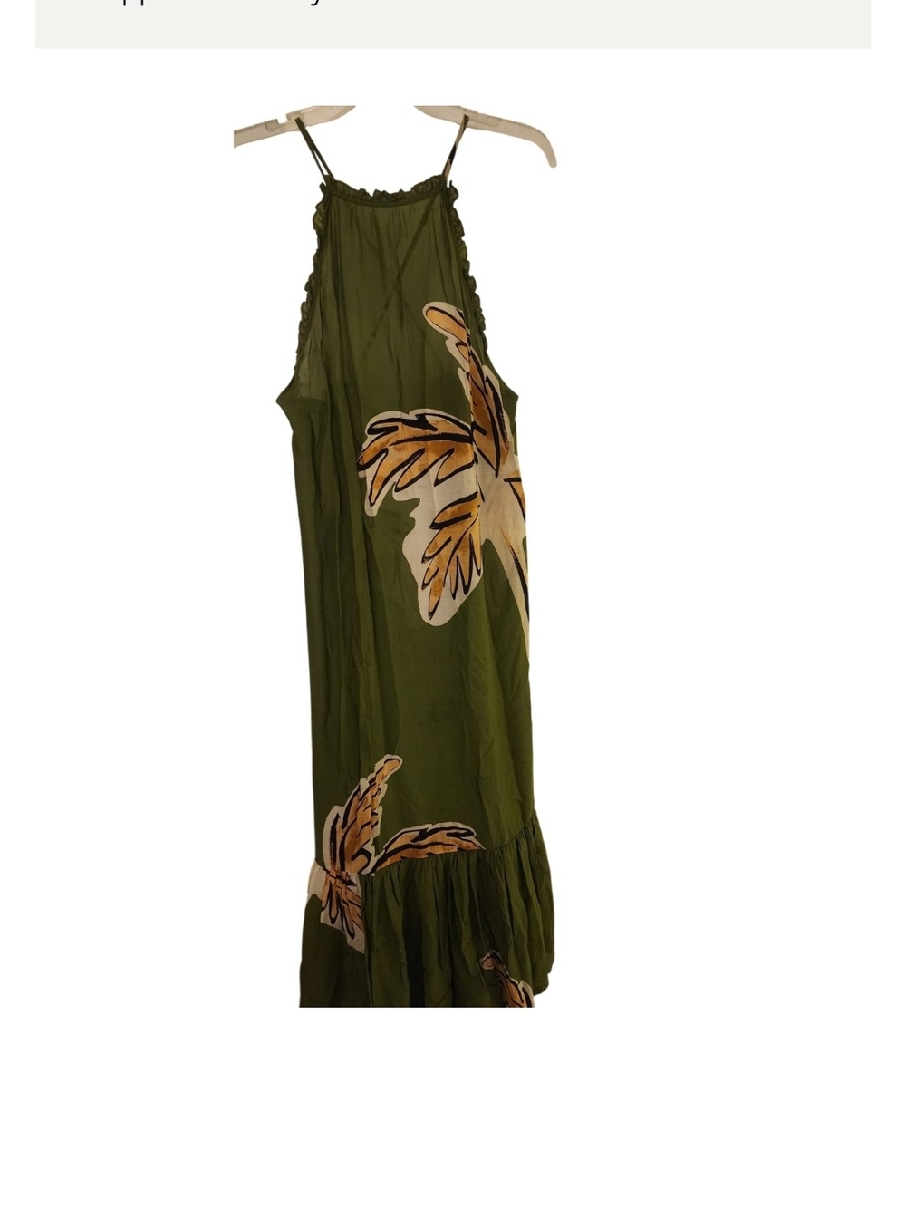 Anthropologie Olive Maxi Dress with Yellow Palm Motif